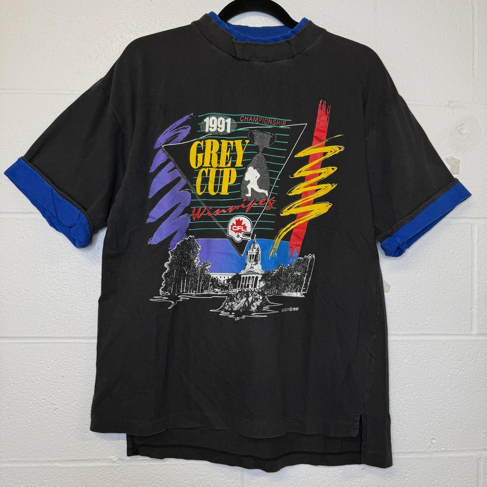 Vintage 1991 Grey Cup Winnipeg CFL Softwear Athletics T-Shirt Black Blue M